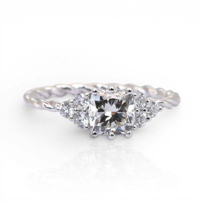 1.29 Carats GCI Certified Natural Diamond 18K White Gold Pave Ring