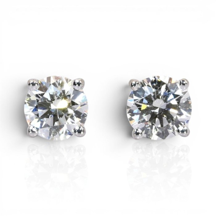 2.03 Carats IGI Certified Natural Diamond 18K White Gold Stud Earrings