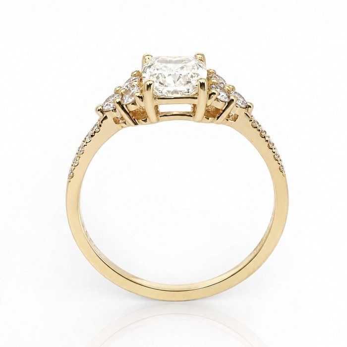 1.30 Carats GCI Certified Natural Diamond 18K Yellow Gold Pave Ring