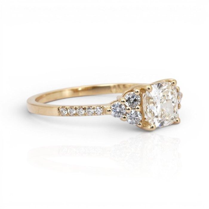 1.30 Carats GCI Certified Natural Diamond 18K Yellow Gold Pave Ring