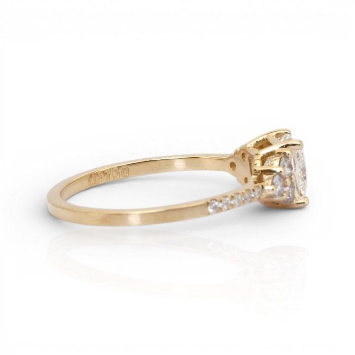 1.30 Carats GCI Certified Natural Diamond 18K Yellow Gold Pave Ring