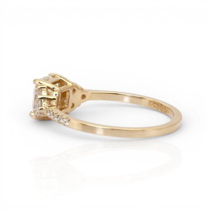 1.30 Carats GCI Certified Natural Diamond 18K Yellow Gold Pave Ring