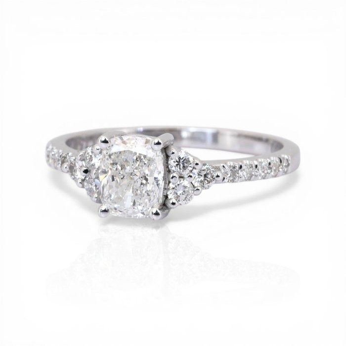 1.31 Carat IGI Certified 18K White Gold Cluster Ring