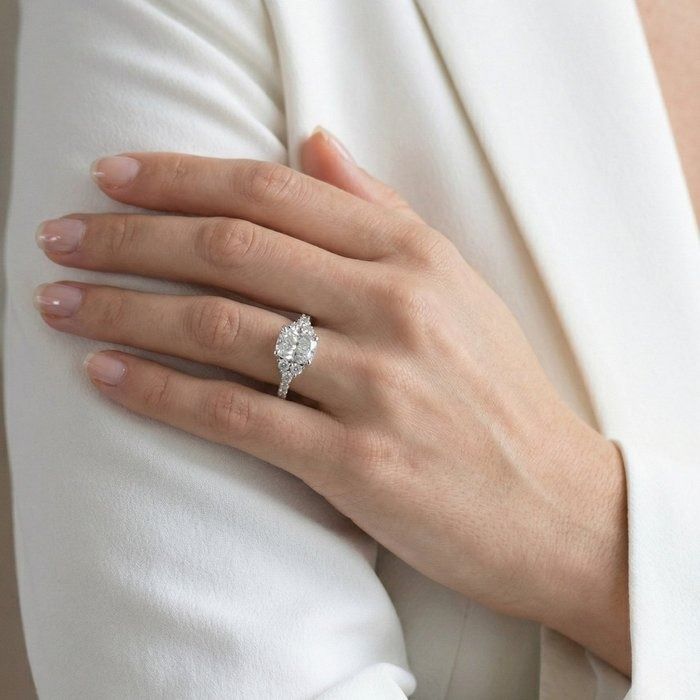 1.31 Carat IGI Certified 18K White Gold Cluster Ring