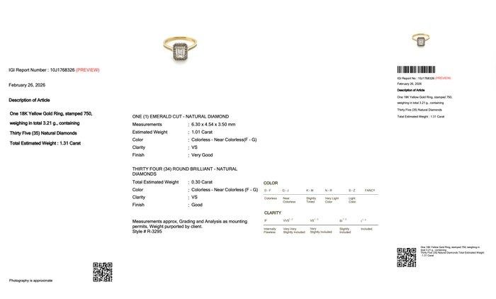 1.31 Carat IGI Certified 18K Yellow Gold Halo Ring