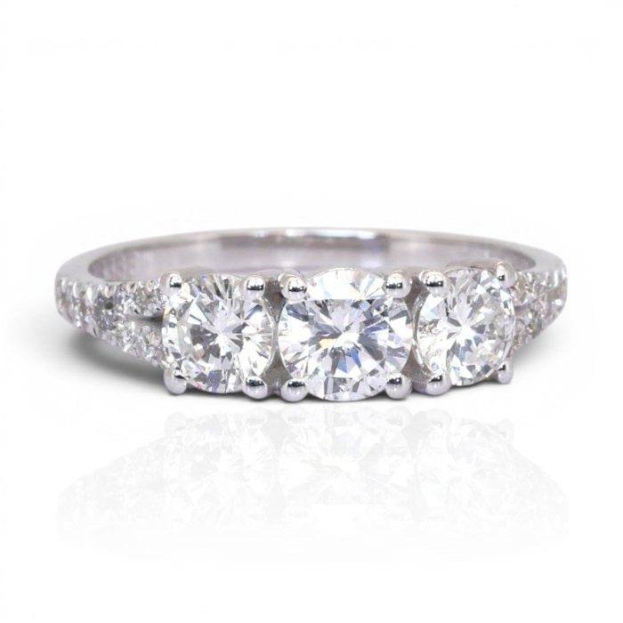 1.31 Carats GCI Certified Natural Diamond 14K White Gold Ring