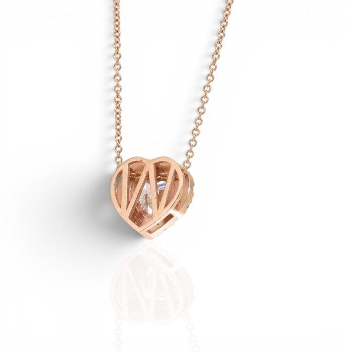 1.34 Carats IGI Certified Natural Diamond 18K Rose Gold Necklace with Heart Halo Pendant