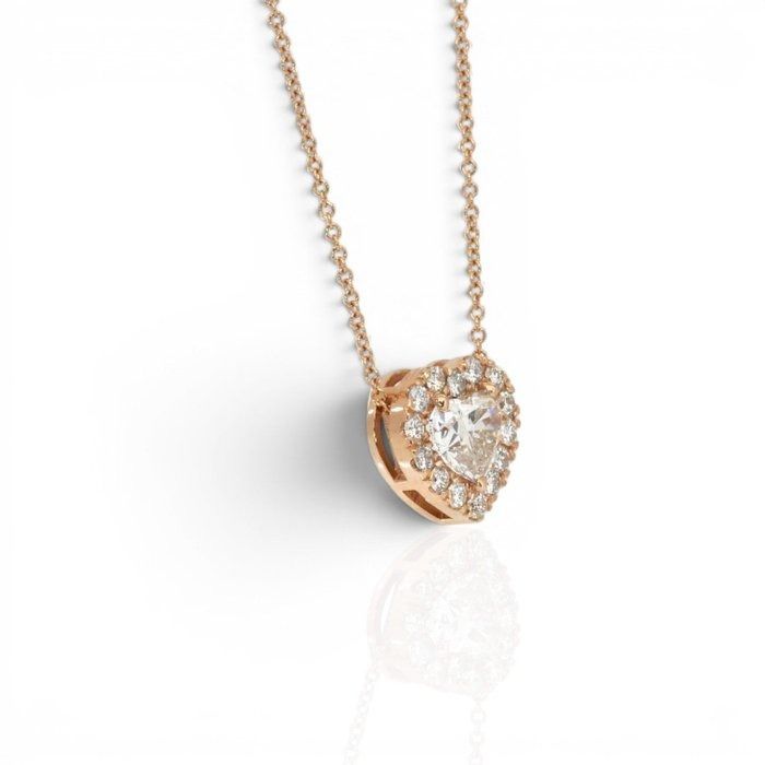 1.34 Carats IGI Certified Natural Diamond 18K Rose Gold Necklace with Heart Halo Pendant