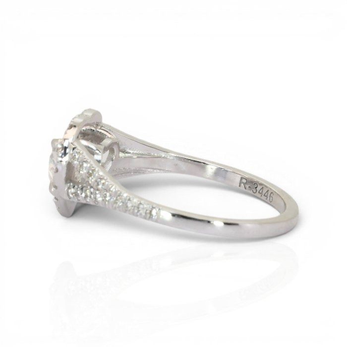 1.37 Carat IGI Certified Natural Diamond 18K White Gold Halo Ring