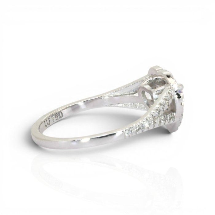 1.37 Carat IGI Certified Natural Diamond 18K White Gold Halo Ring