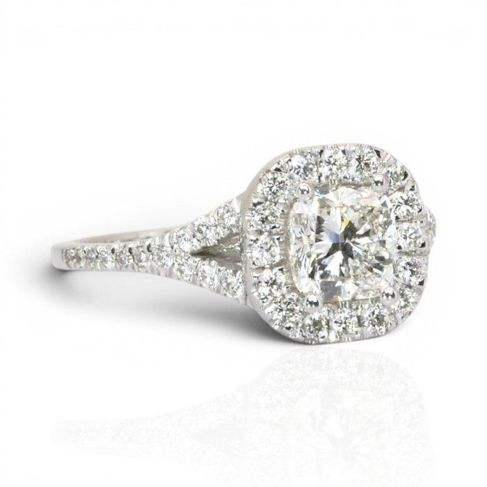 1.43 Carats IGI Certified Natural Diamond 18K White Gold Halo Ring