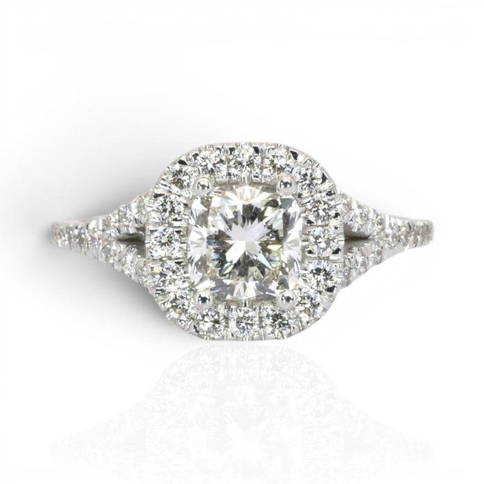 1.43 Carats IGI Certified Natural Diamond 18K White Gold Halo Ring