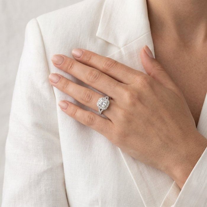 1.43 Carats IGI Certified Natural Diamond 18K White Gold Halo Ring