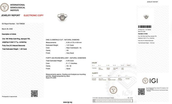 1.46 Carat IGI Certified 18K White Gold Halo Ring