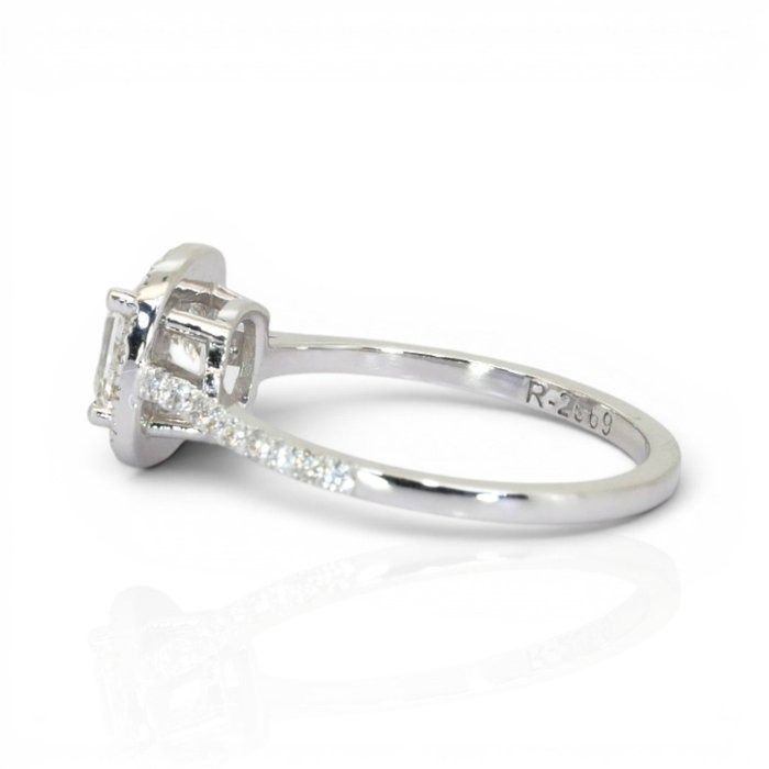 1.46 Carats IGI Certified Natural Diamond 18k White Gold Halo Ring