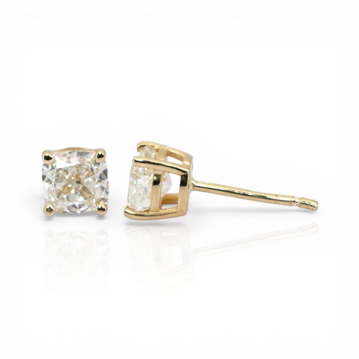 1.85 Carats GCI Certified Natural Diamond 18K Yellow Gold Stud Earrings
