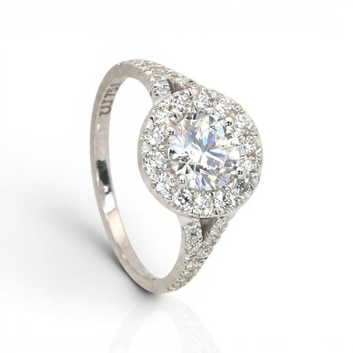 1.51 Carats IGI Certified Natural Diamond 18K White Gold Halo Ring