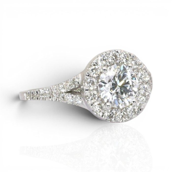 1.51 Carats IGI Certified Natural Diamond 18K White Gold Halo Ring