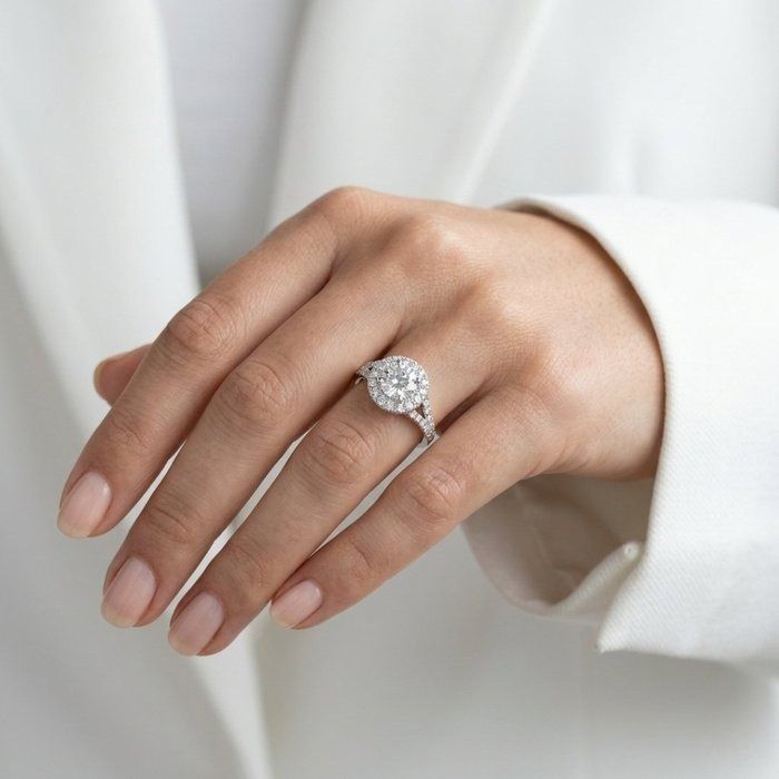 1.51 Carats IGI Certified Natural Diamond 18K White Gold Halo Ring