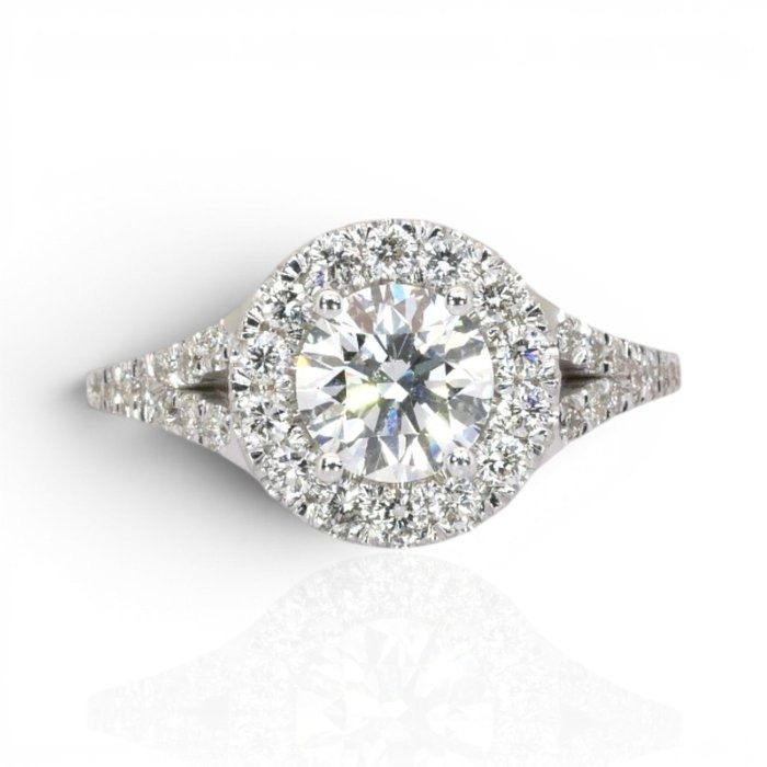 1.51 Carats IGI Certified Natural Diamond 18K White Gold Halo Ring