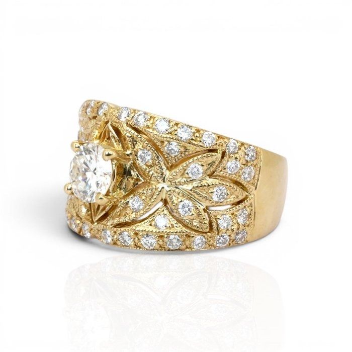 1.72 Carat IGI Certified Natural Diamond 18K Yellow Gold Cocktail Ring