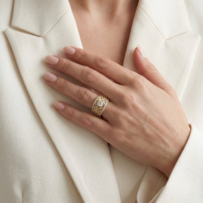 1.72 Carat IGI Certified Natural Diamond 18K Yellow Gold Cocktail Ring