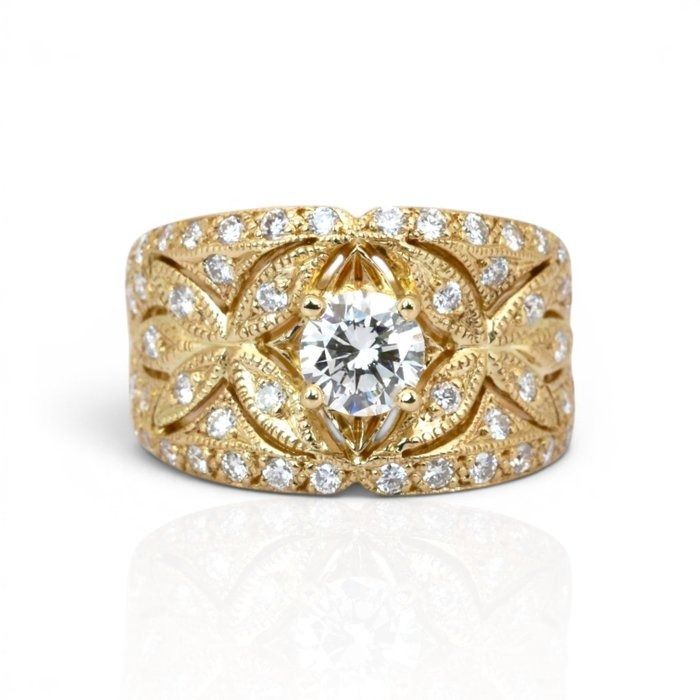 1.72 Carat IGI Certified Natural Diamond 18K Yellow Gold Cocktail Ring