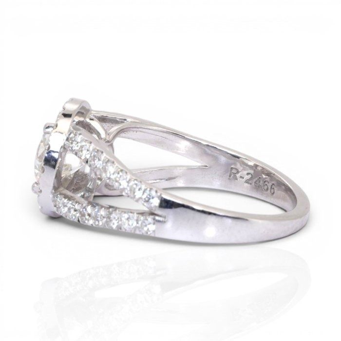 1.76 Carats IGI Certified Natural Diamond 18K White Gold Halo Ring