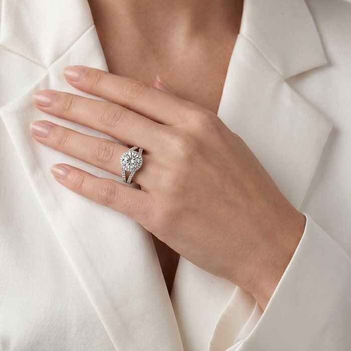 1.76 Carats IGI Certified Natural Diamond 18K White Gold Halo Ring
