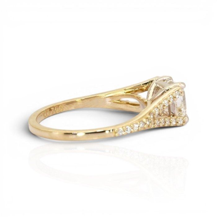 1.76 Carats IGI Certified Natural Diamond 18K Yellow Gold Pave Ring