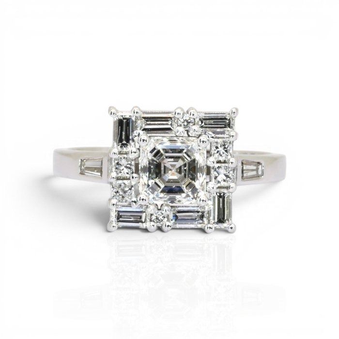 1.80 Carats GIA Certified Natural Diamond 18K White Gold Cluster Ring