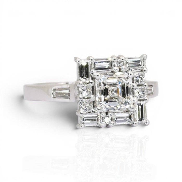 1.80 Carats GIA Certified Natural Diamond 18K White Gold Cluster Ring
