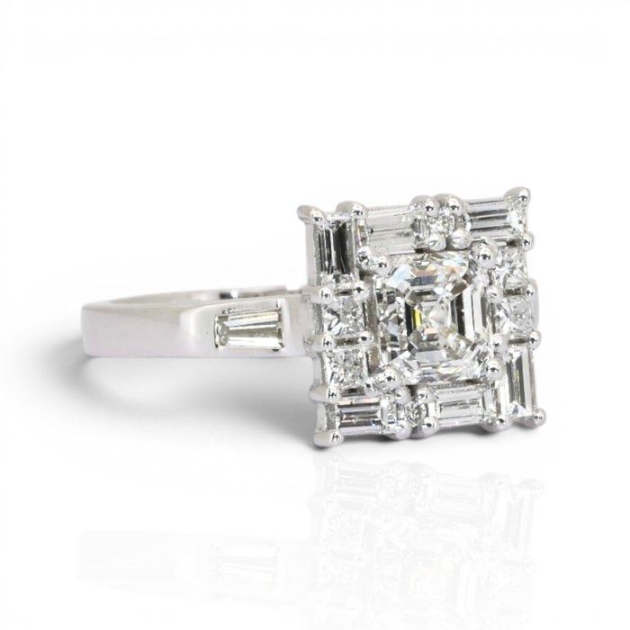 1.80 Carats GIA Certified Natural Diamond 18K White Gold Cluster Ring