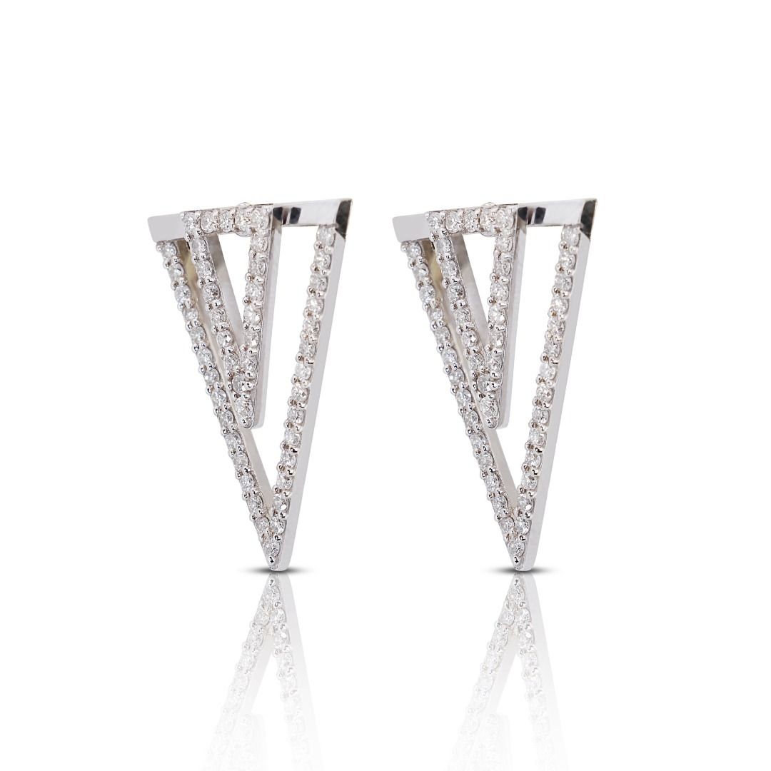 Elegant Pair of 1 carat and 3 points Natural Diamond Intricate Earrings in 18K White Gold - IGI Certificate
