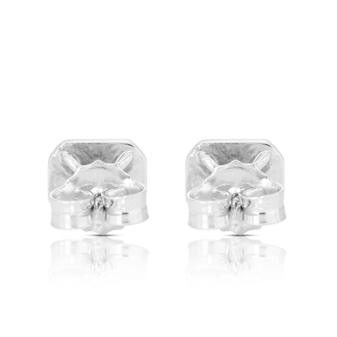 18K White Gold Stud Earrings with 0.93ct Emerald Cut Diamonds - GIA Certificate