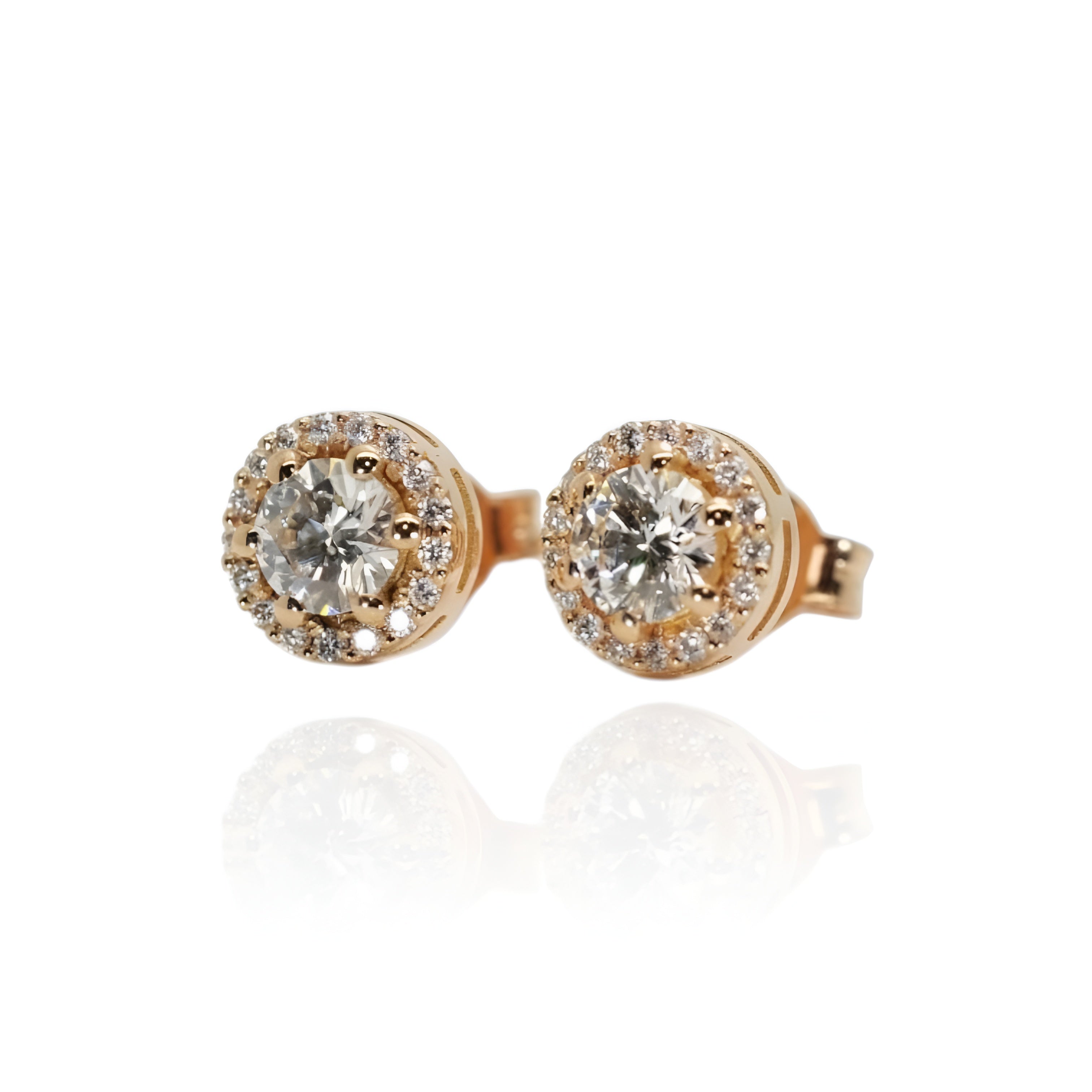 18k Yellow Gold Halo Earrings 0.80 carats Diamond Stud Earrings - IGI Certificate