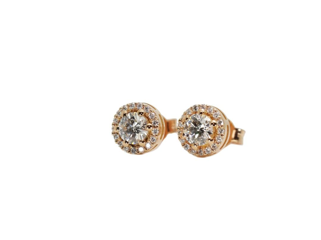 18k Yellow Gold Halo Earrings 0.80 carats Diamond Stud Earrings - IGI Certificate