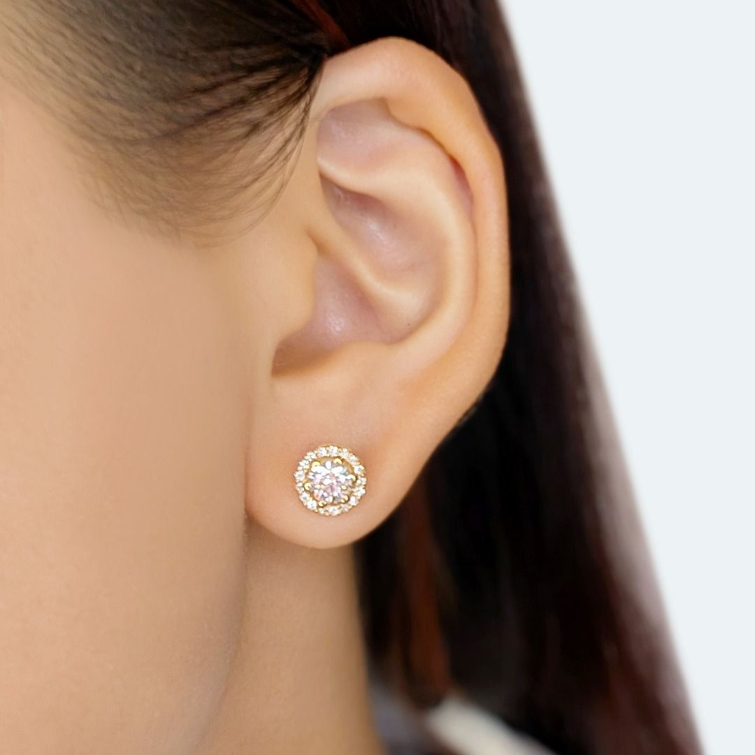 18k Yellow Gold Halo Earrings 0.80 carats Diamond Stud Earrings - IGI Certificate