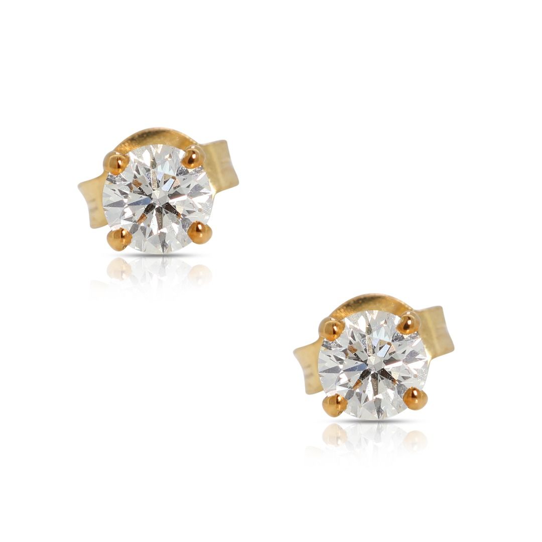 Timeless 0.80ct Natural Diamond Earrings in 18K Yellow Gold - AIG Certified