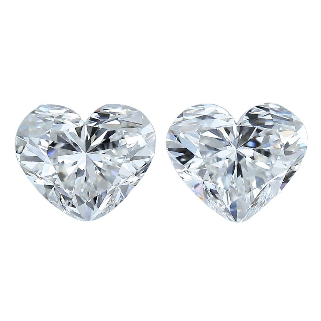 Stunning 2 carat and 3 points Double Excellent Ideal Cut Pair of Heart-Shaped Natural Diamonds