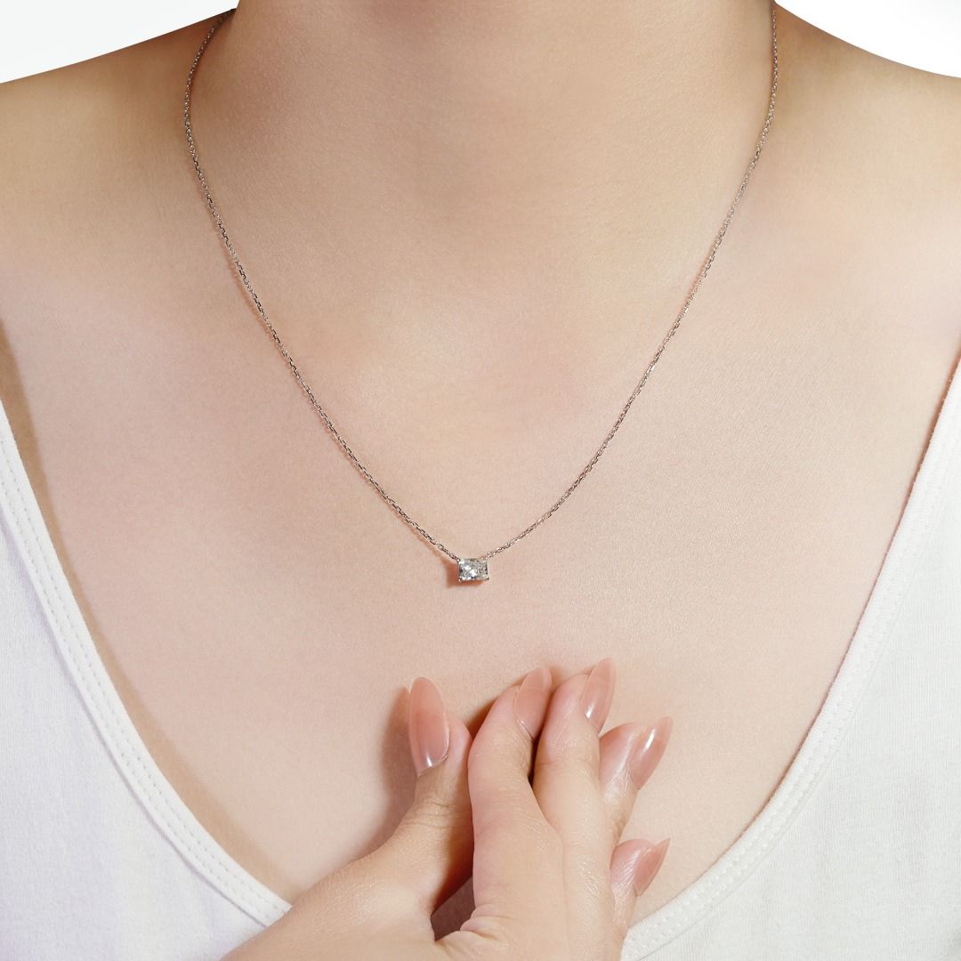 Brilliant 0.72ct Radiant Natural Diamond Necklace in 18K White Gold