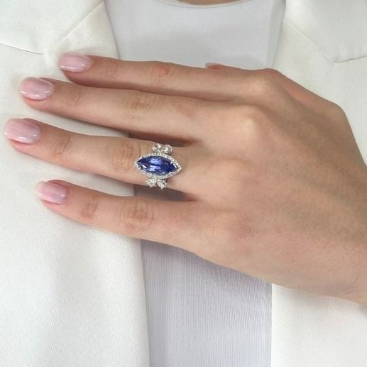 Captivating 6.15ct Tanzanite and Diamonds Cocktail Ring in 18k White Gold