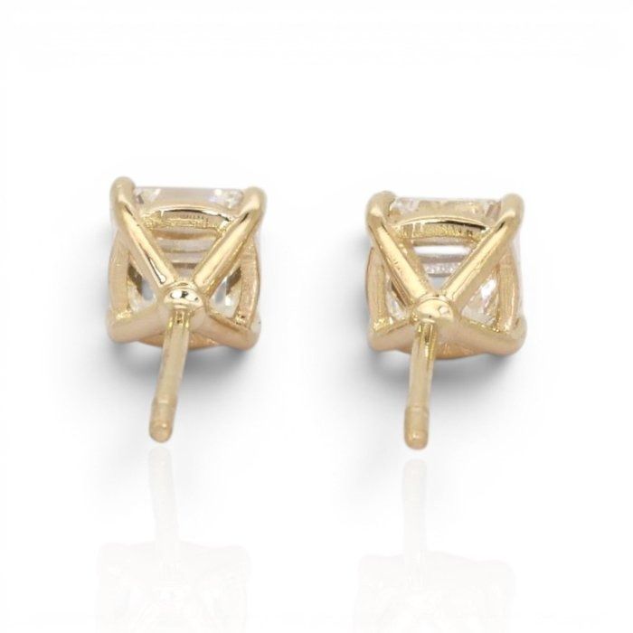 2.01 Carats GCI Certified Natural Diamond 18K Yellow Gold Stud Earrings