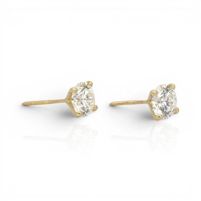 2.01 Carats GCI Certified Natural Diamond 18K Yellow Gold Stud Earrings