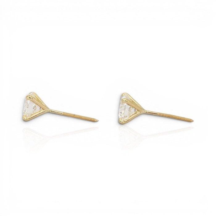 2.01 Carats GCI Certified Natural Diamond 18K Yellow Gold Stud Earrings