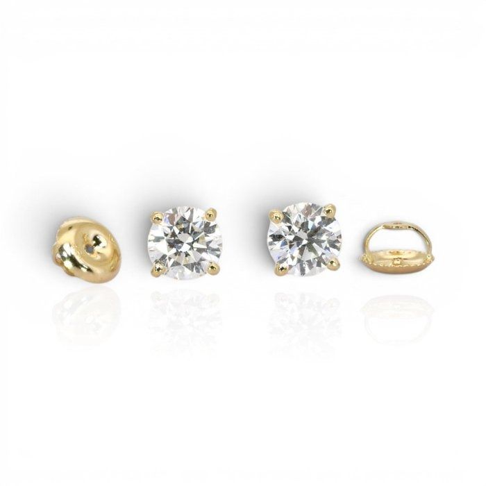 2.01 Carats GCI Certified Natural Diamond 18K Yellow Gold Stud Earrings
