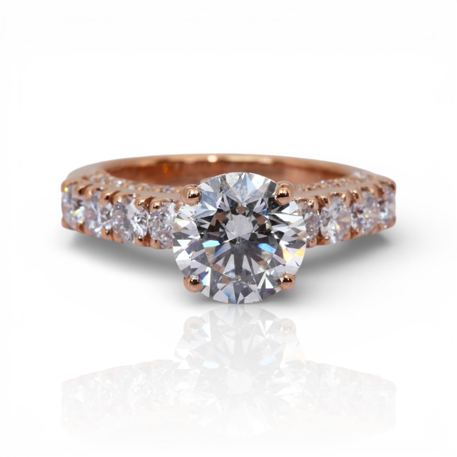 3.00 Carats IGI Certified Natural Diamonds 18k Rose Gold Pave Ring