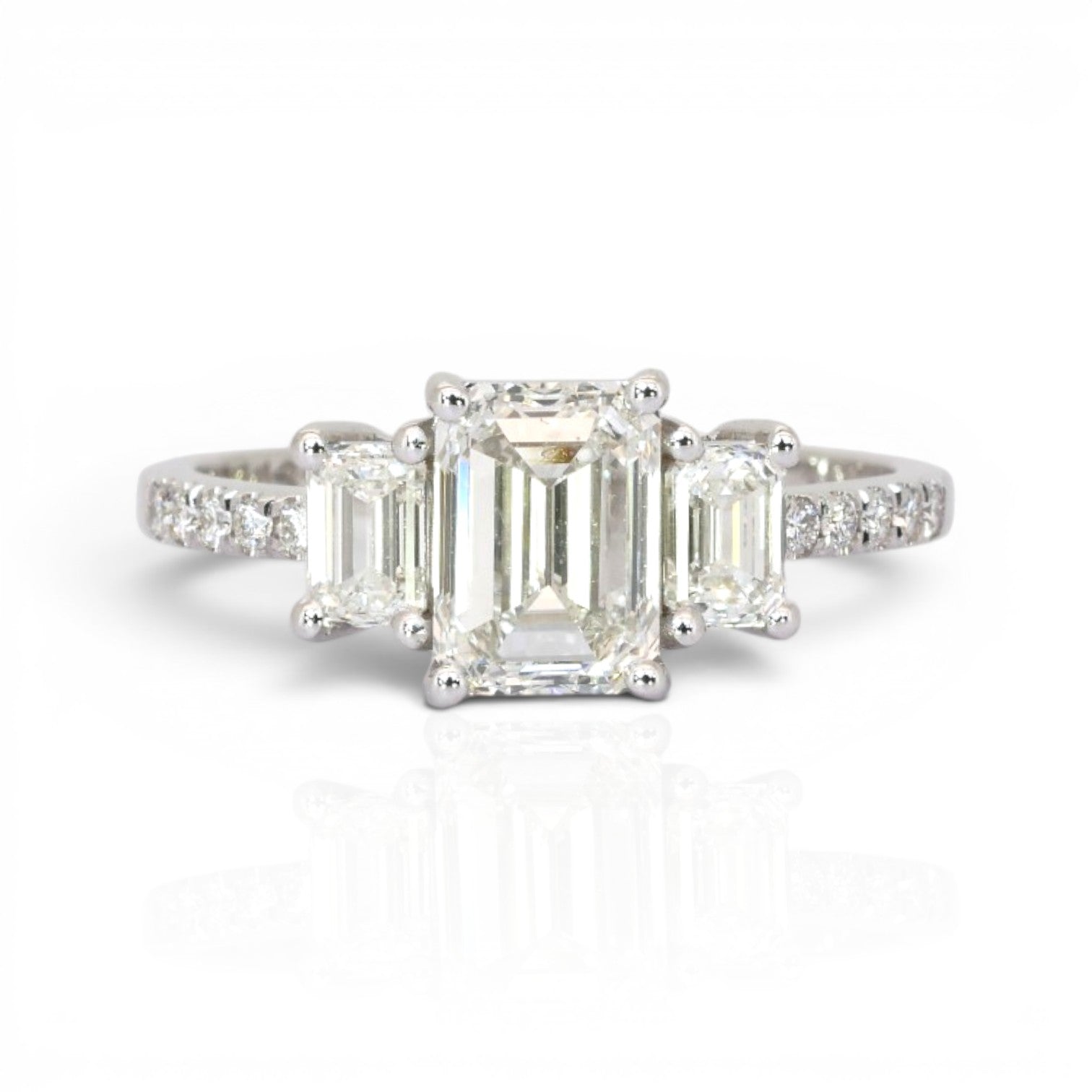 2.22 Carats IGI Certified Natural Diamond 18K White Gold 3-Stone Ring