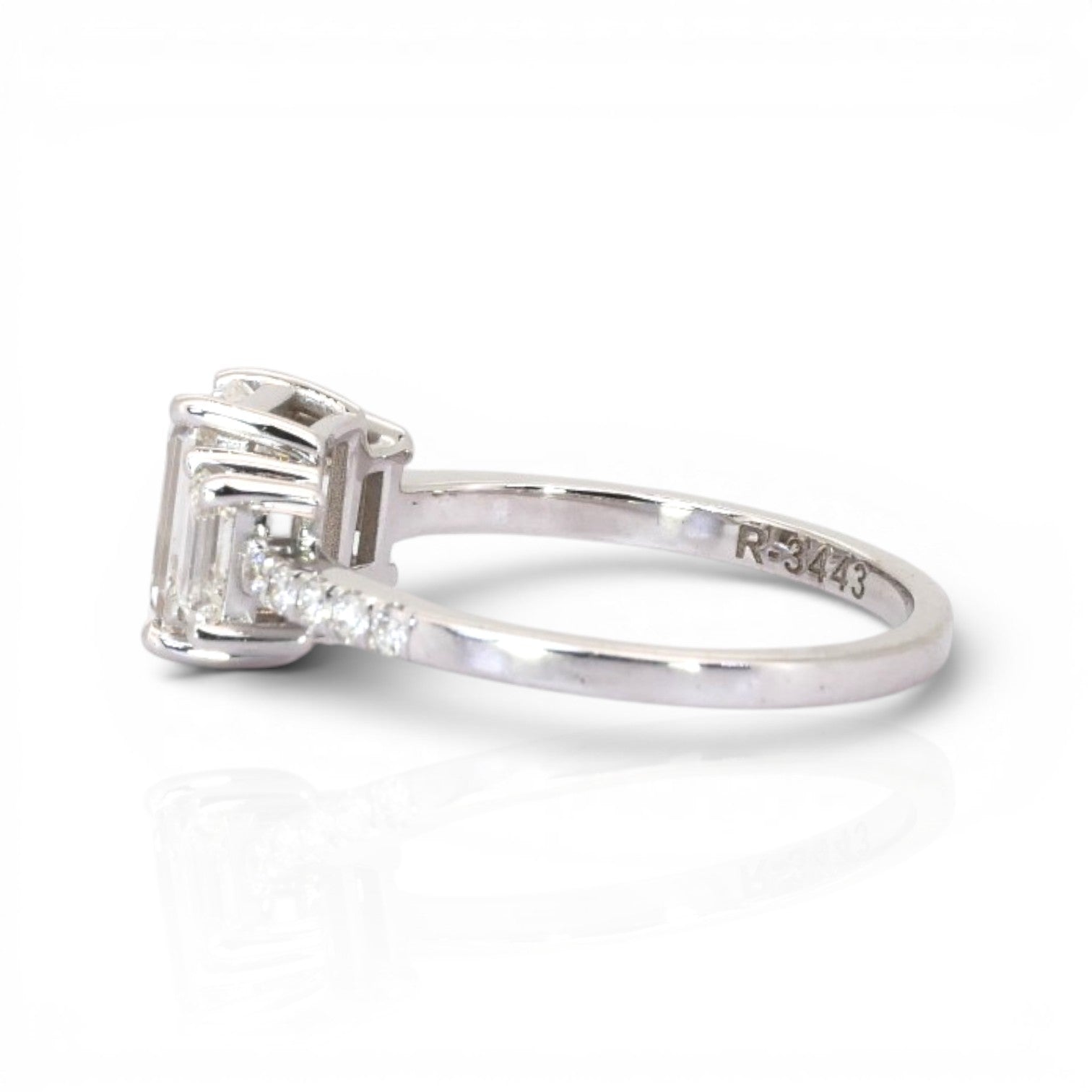2.22 Carats IGI Certified Natural Diamond 18K White Gold 3-Stone Ring