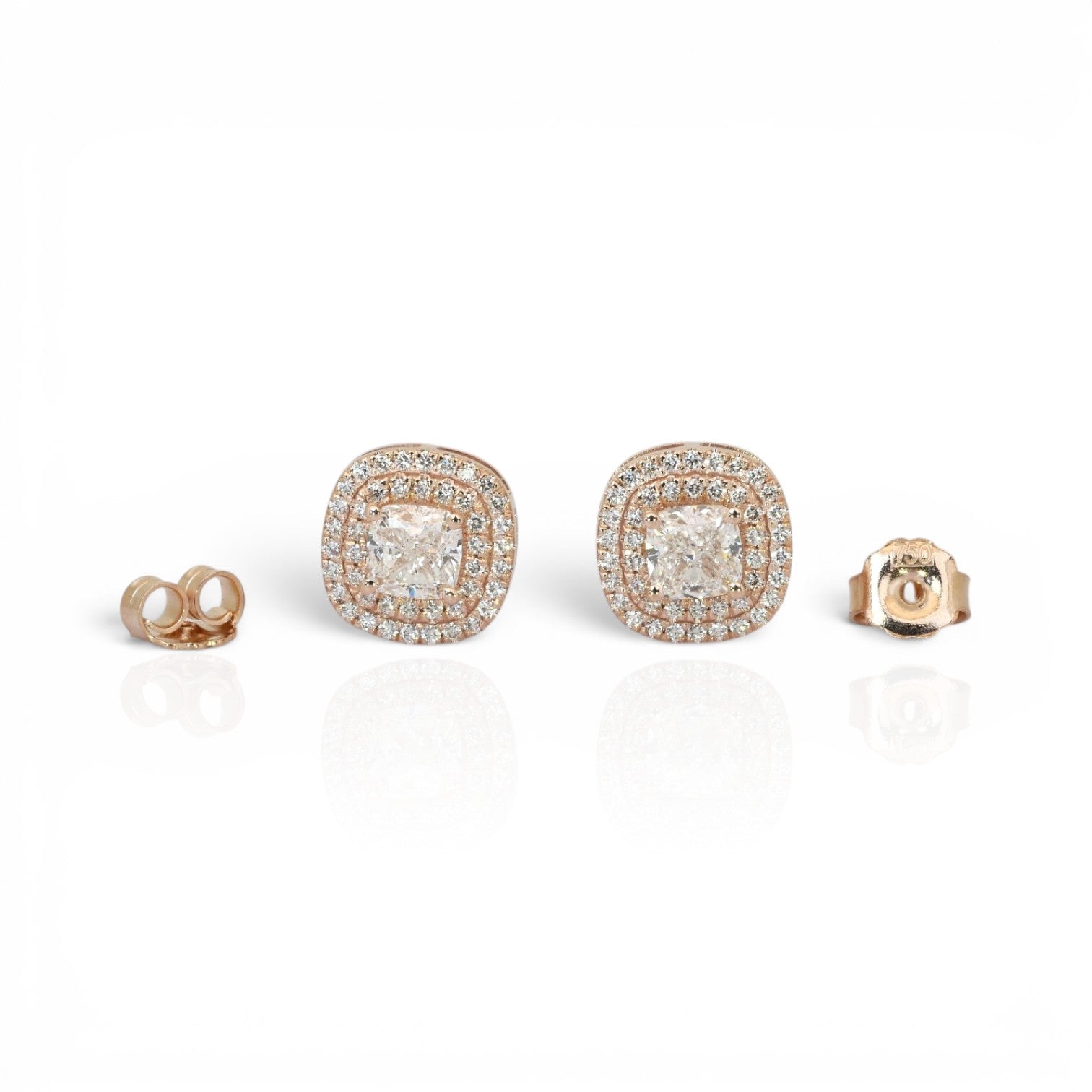 2.62 Carats IGI Certified Natural Diamonds 18k Rose Gold Stud Earrings
